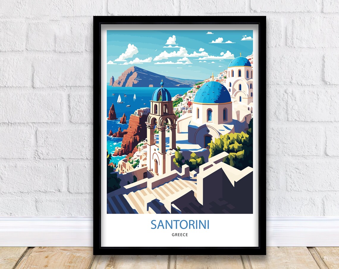 Santorini Greece Travel Poster, European Art Print