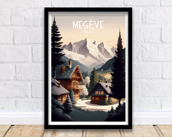 Megeve Ski Poster Ski Print Megeve Ski Resort French Ski Resort