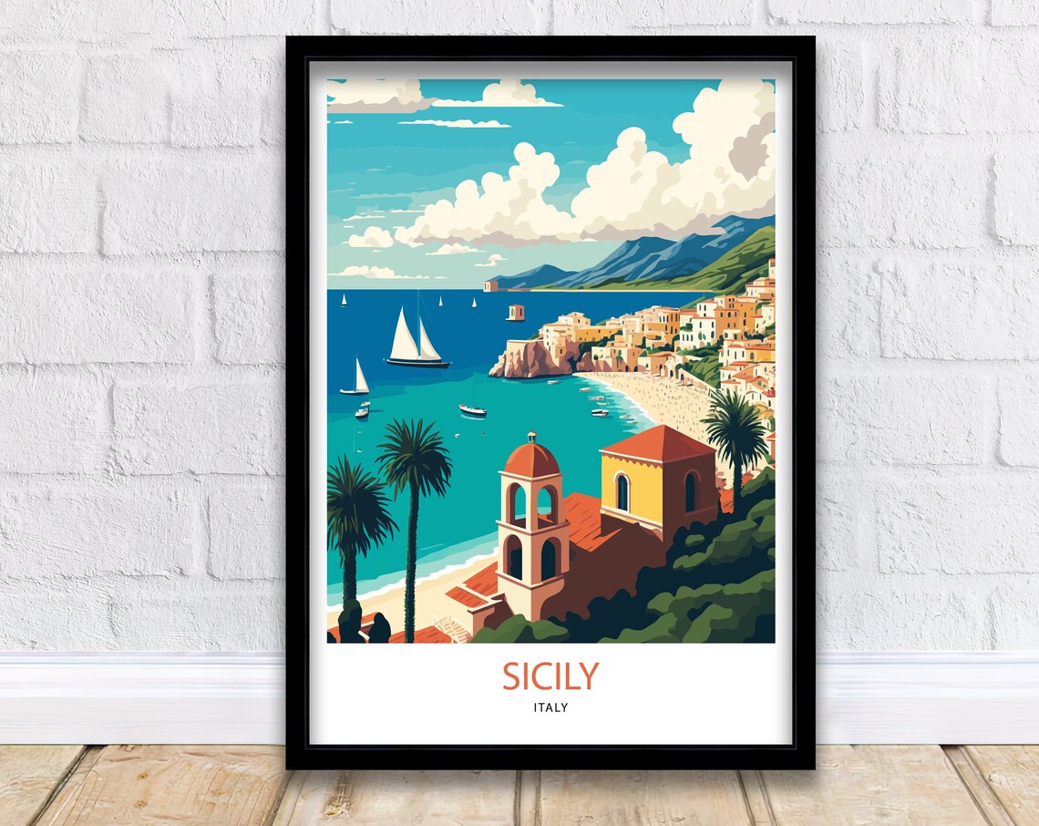 Sicily Italy Travel Poster, Europe Art Print