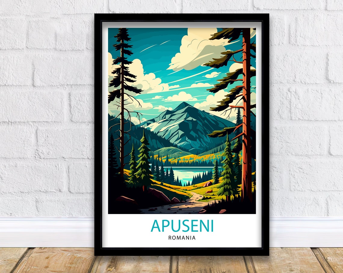 Apuseni Romania Mountain Travel Poster Forest Lake Landscape Art