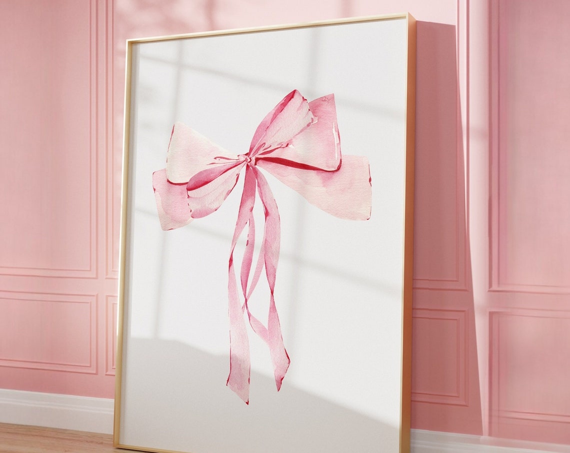 Delicate Pink Watercolor Ribbon Bow Coquette Room Decor Poster - Image 3