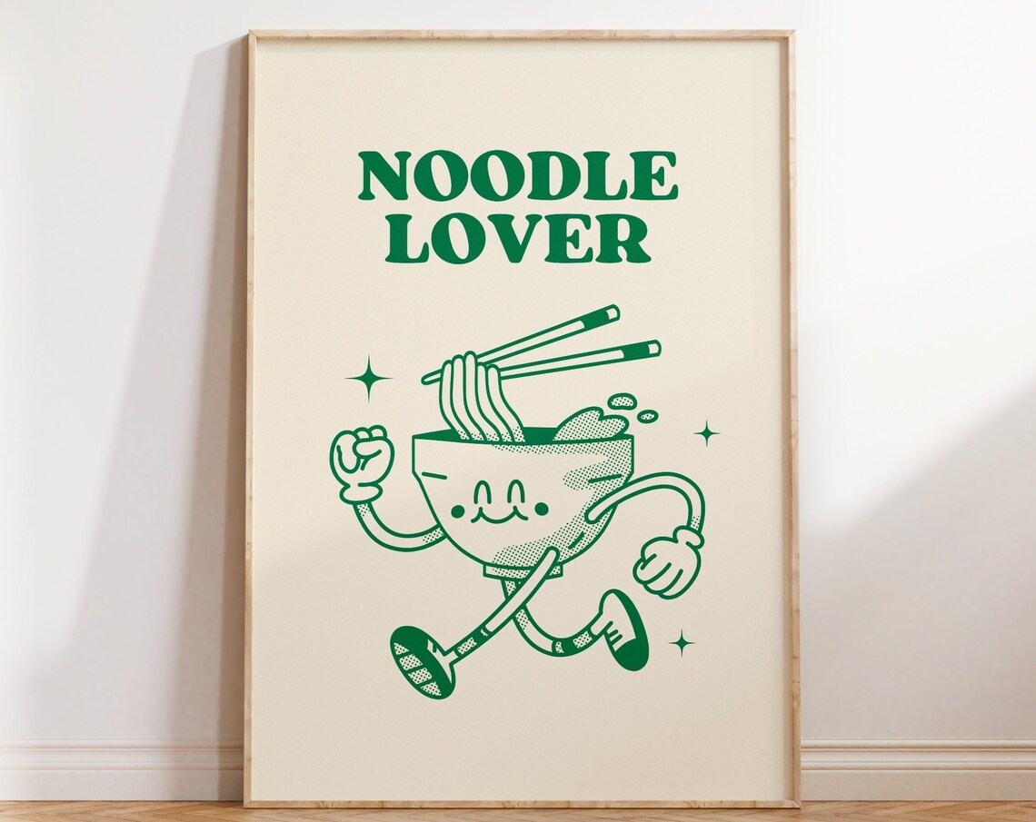 Retro Kitchen Wall Art Noodle Lover Print Cute Retro Kitchen Decor Funny Kitchen Quote Print Trendy Typography Art Instant