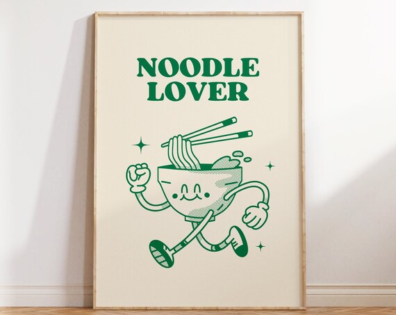 Retro Kitchen Wall Art Noodle Lover Print Cute Retro Kitchen Decor Funny Kitchen Quote Print Trendy Typography Art Instant