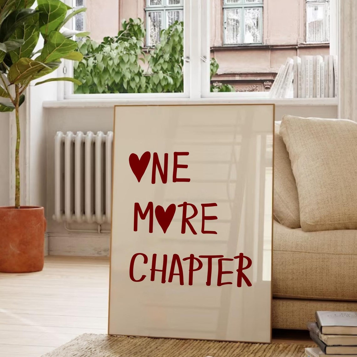 One More Chapter Heart Letters Red Book Lover Reading Poster