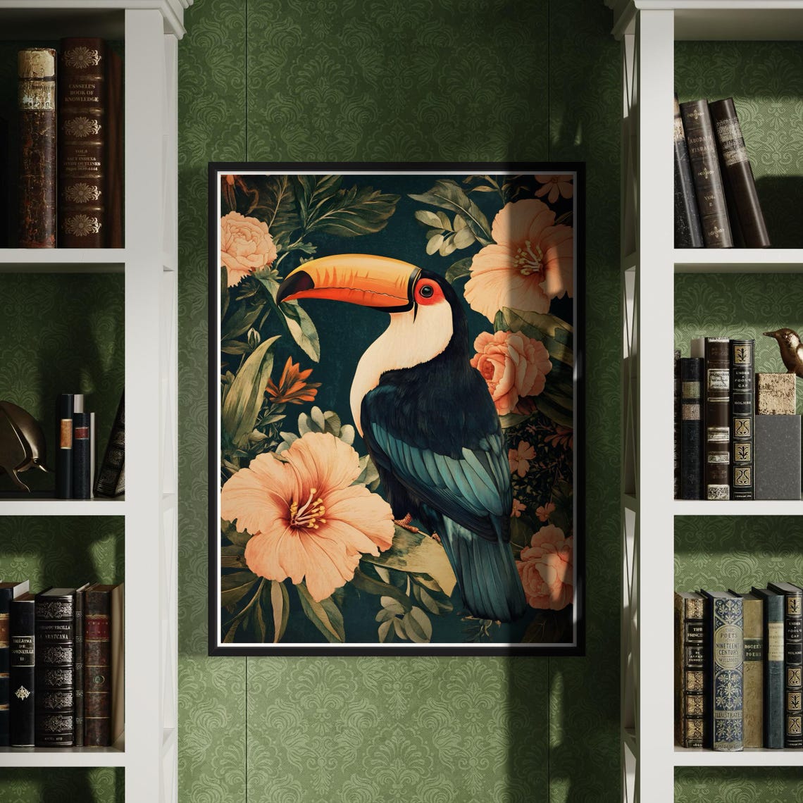 Toucan Tropical Hibiscus Flowers Dark Jungle Vintage Bird Poster - Image 2