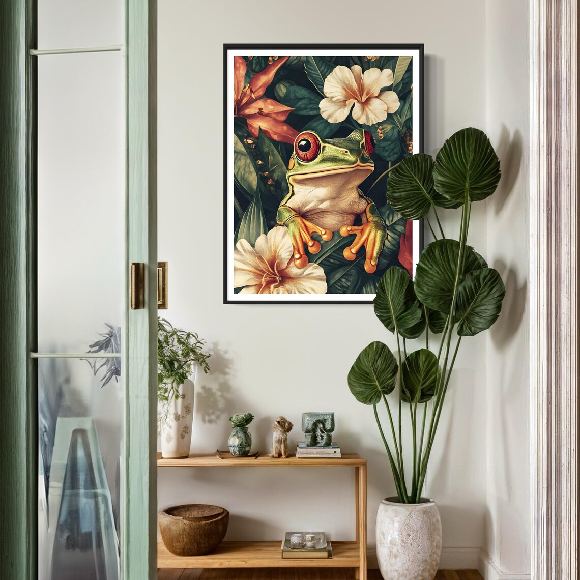 Red Eyed Tree Frog Tropical Hibiscus Vintage Flower Jungle Poster - Image 4