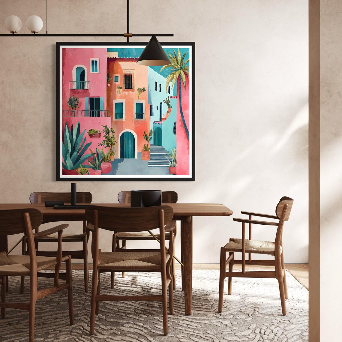 Mediterranean Town Art Print, Rustic Floral Courtyard - Image 2