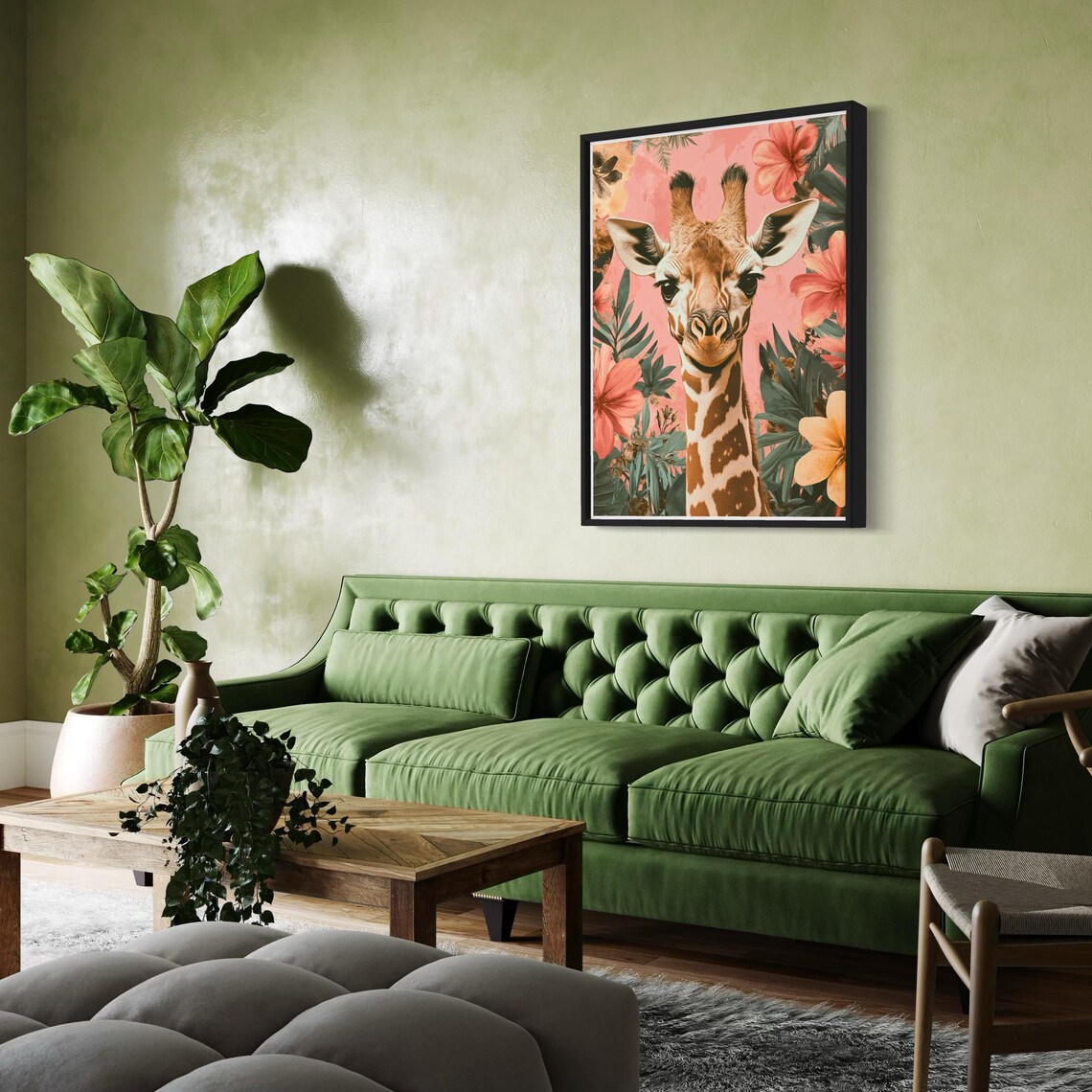 Giraffe Pink Tropical Flower Jungle Safari Cute Nursery Poster - Image 2