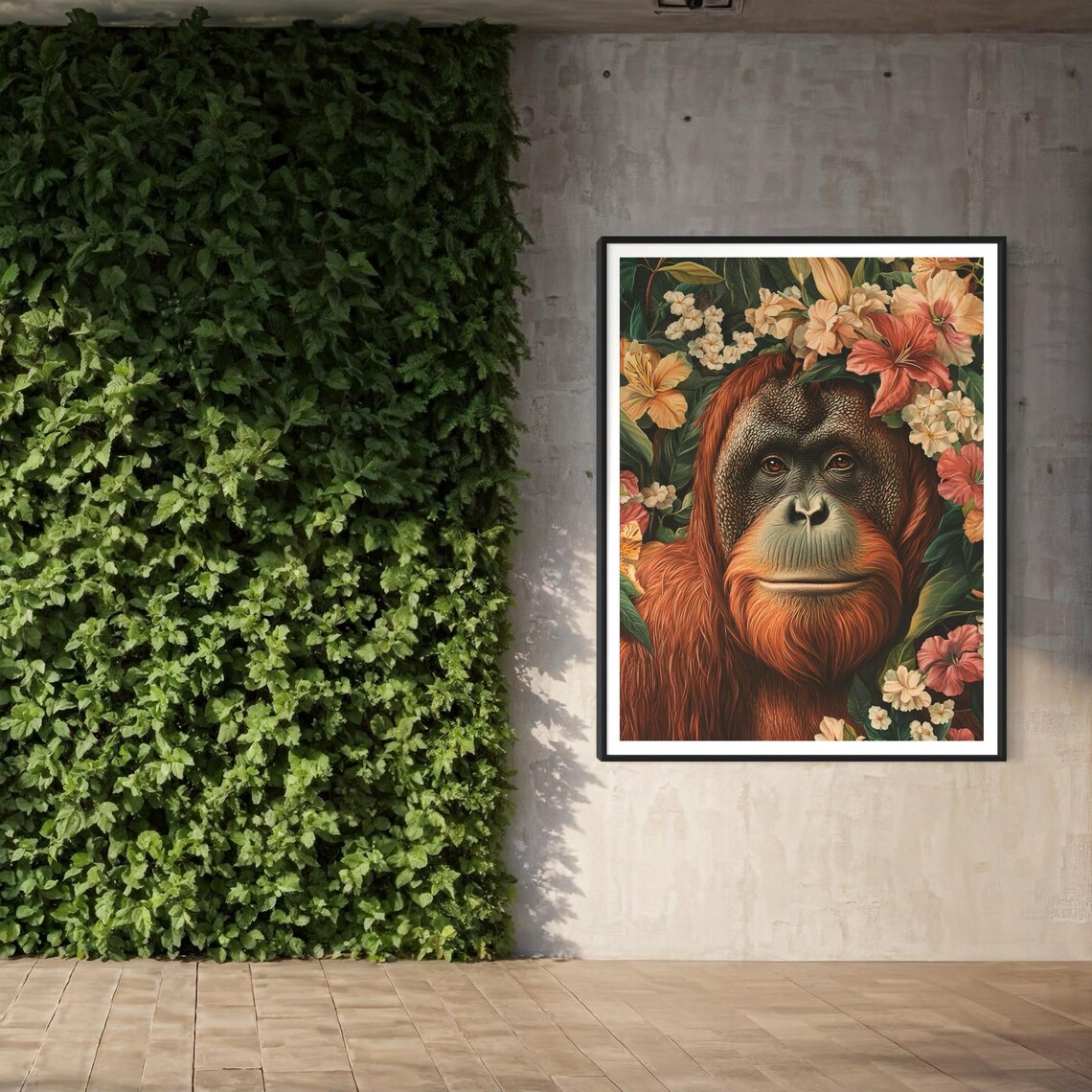 Orangutan Face Red Fur Tropical Flowers Jungle Wildlife Poster - Image 3