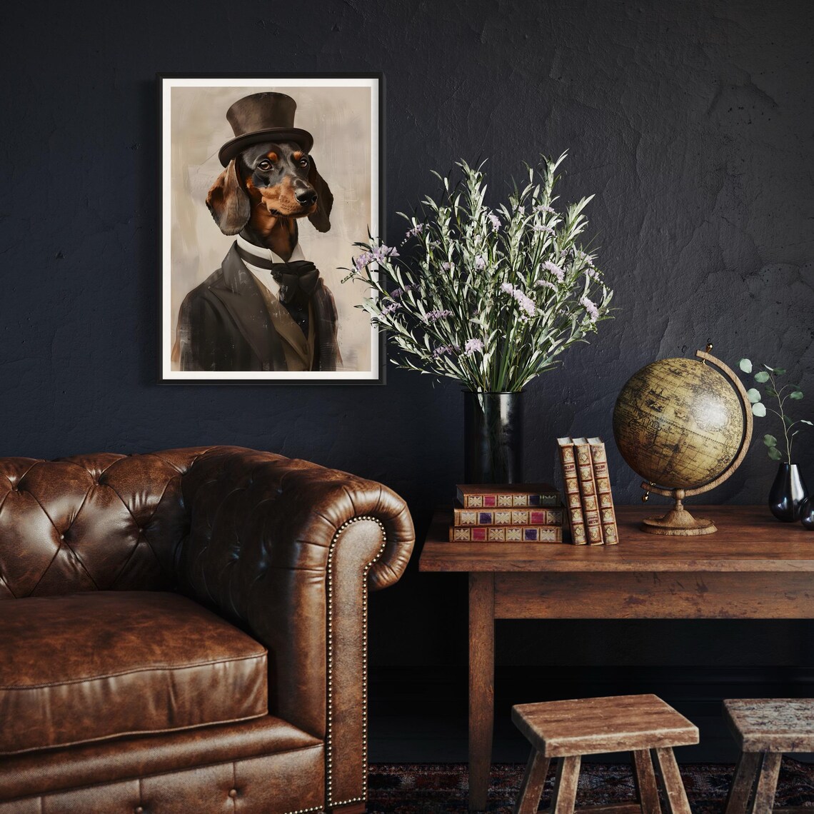 Dachshund In Top Hat Retro Pet Portrait Art Print - Image 4