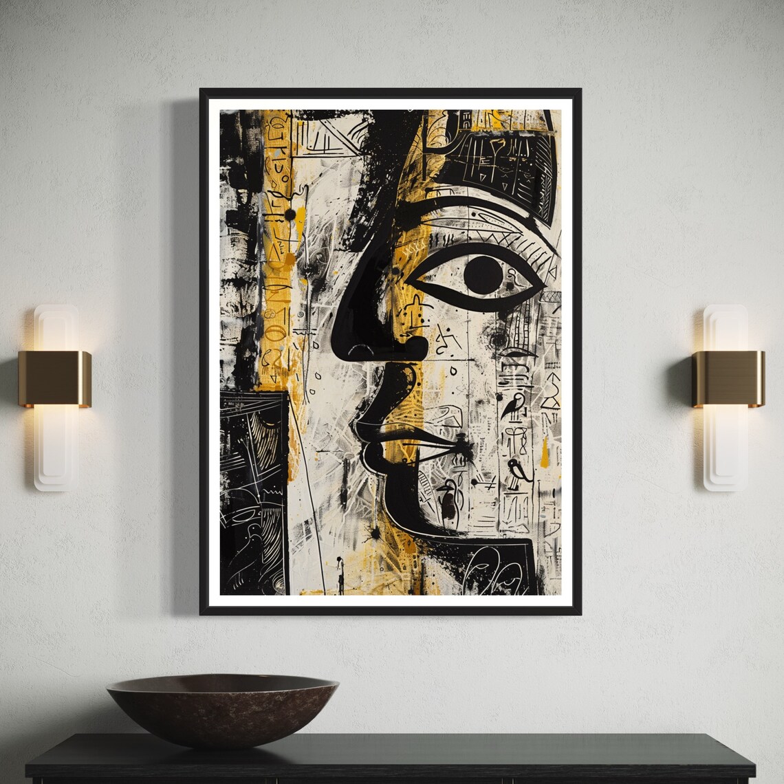 Egyptian Eye Of Horus Abstract Black Gold Pharaoh Face Art Print - Image 4