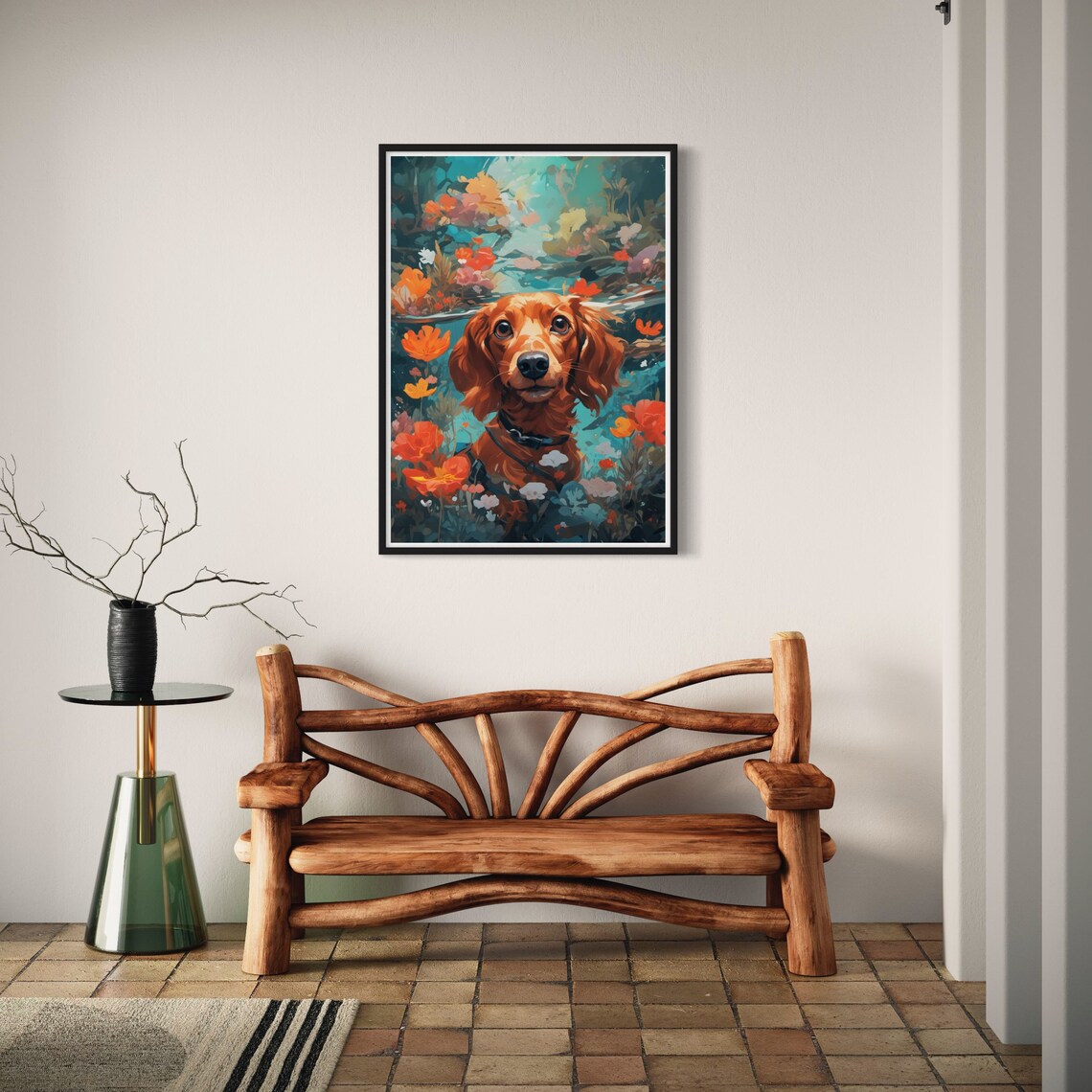 Red Dachshund Floral Art Print Dog Painting Cute Pet Artwork Miniature Dachshund Wiener Dog Doxie Decor Sausage Dog Lover Gift - Image 3