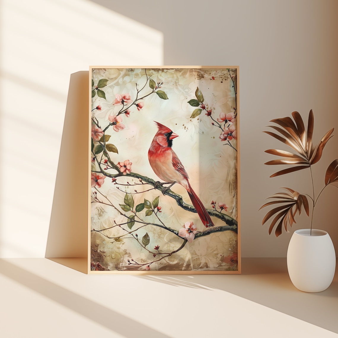Vintage Cardinal Bird Print, Neutral Farmhouse Decor - Image 3