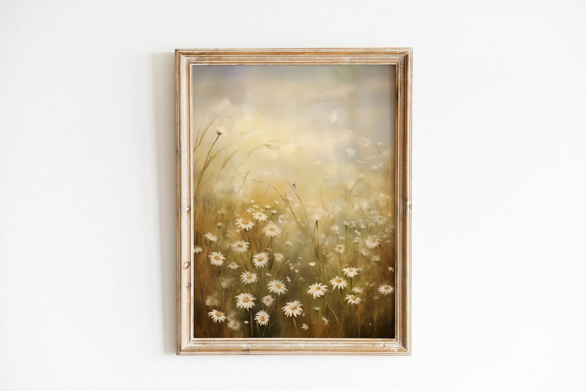 Daisy Meadow Sunset Golden Wildflower Summer Landscape Wall Art - Image 3