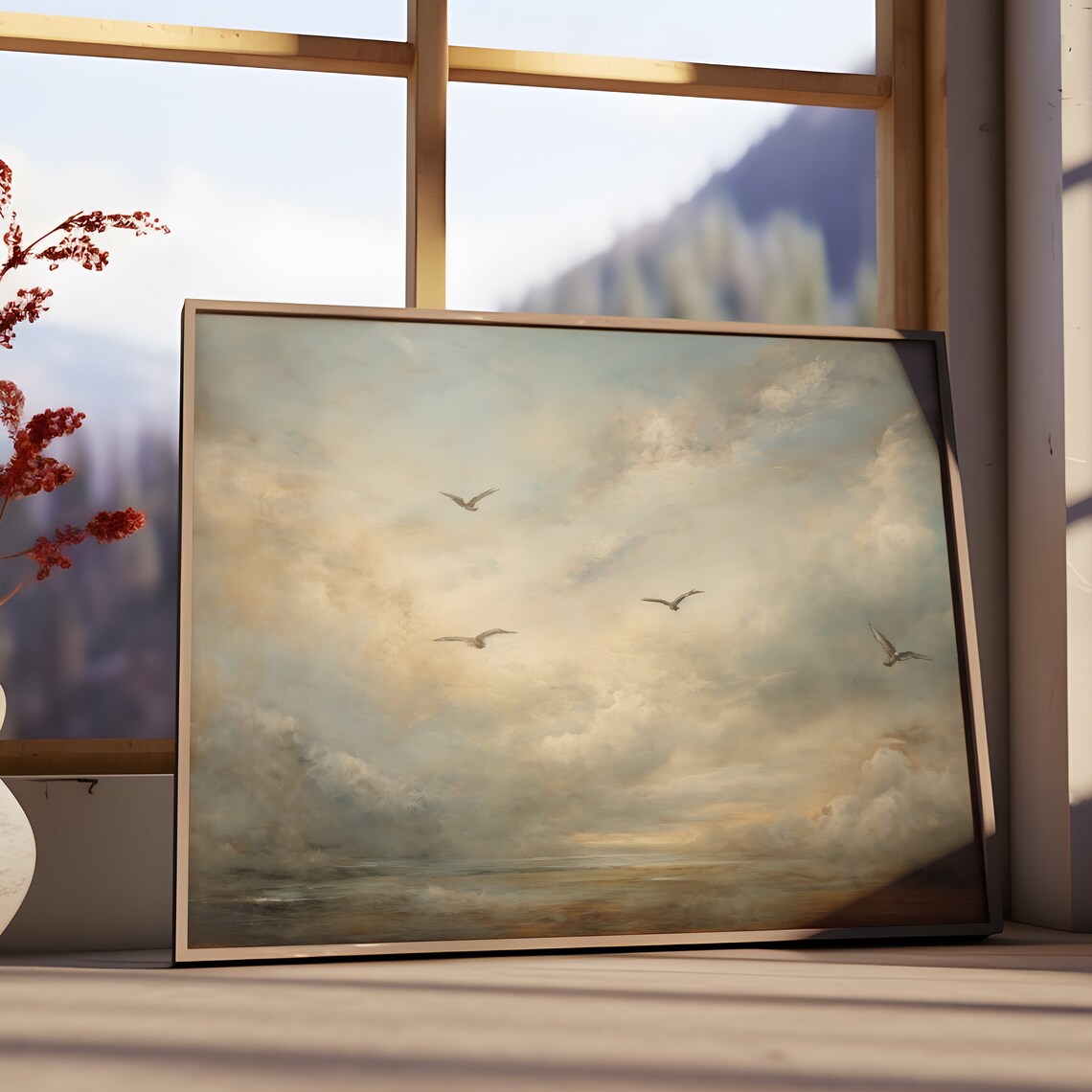 Neutral Sky Vintage Cloud Landscape Art Print - Image 2