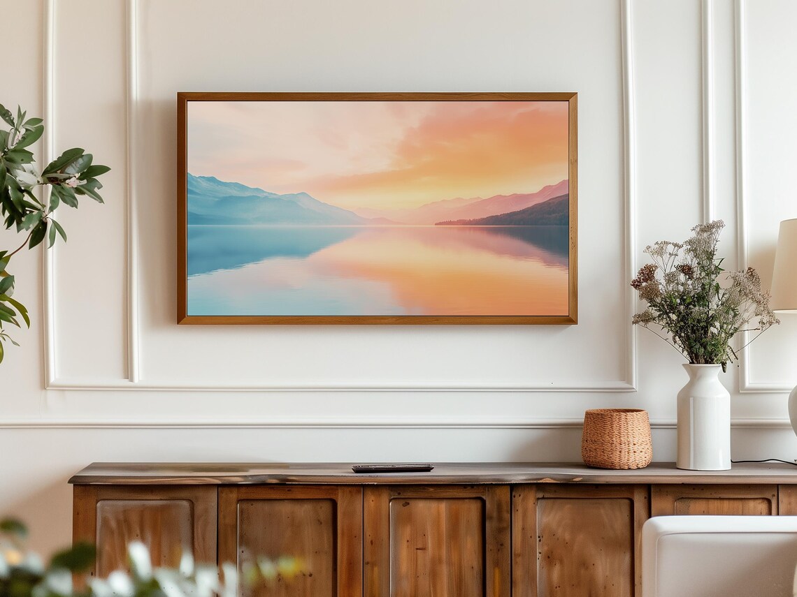 Sunset Over Still Mountain Lake in Golden Hour Scenic Poster - Image 3