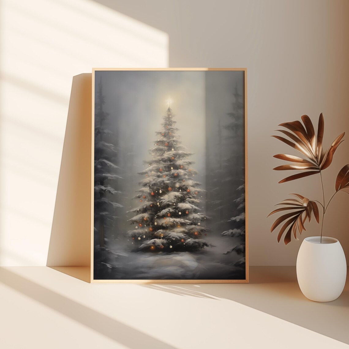 Elegant Snowy Christmas Tree Red Ornaments Winter Forest Poster - Image 3