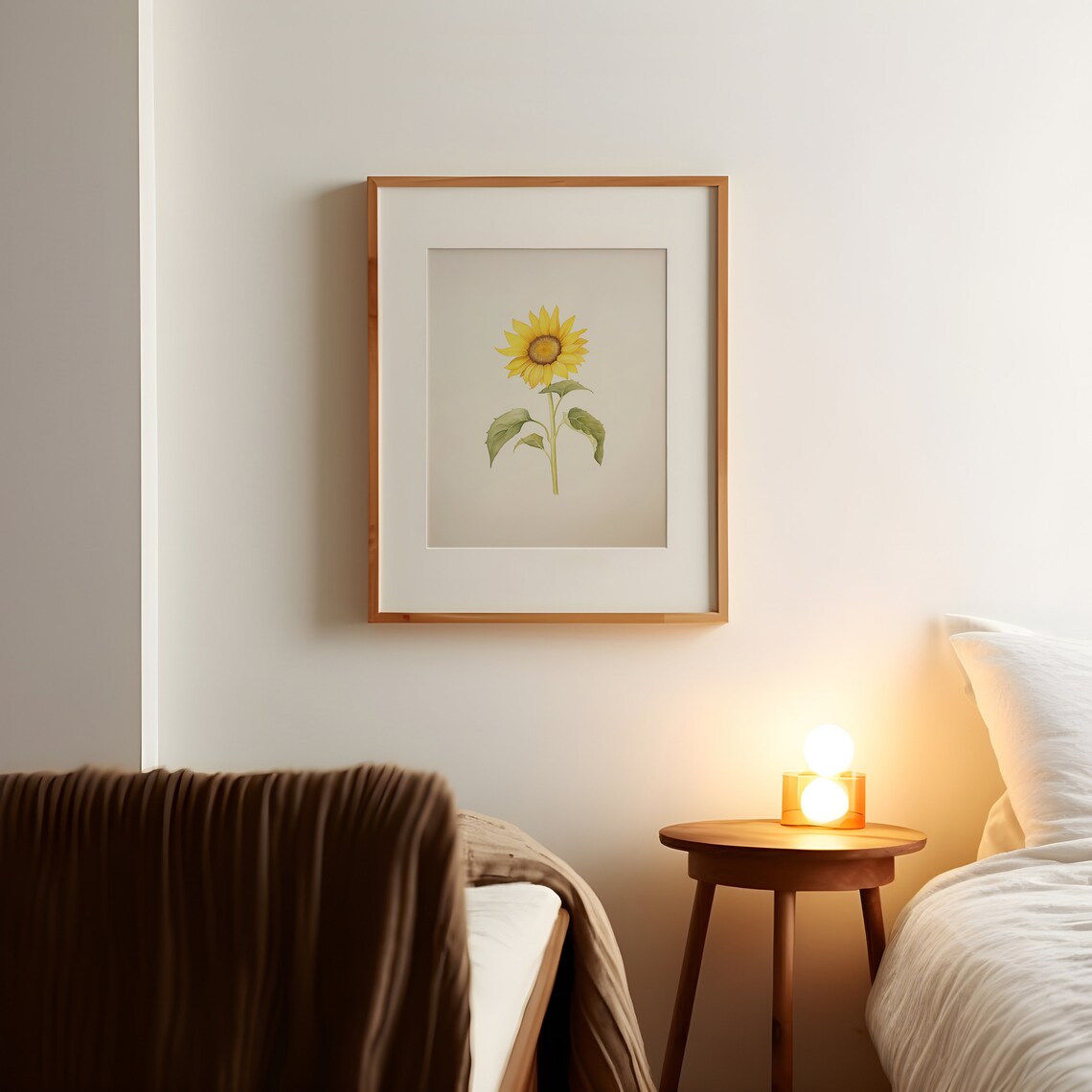 Yellow Sunflower Botanical Watercolor Minimalist Spring Wall Art - Image 3