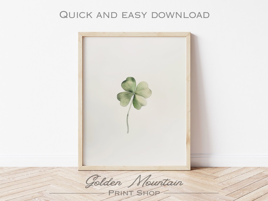 Minimalist Four Leaf Clover Print, Boho Watercolor - Image 2