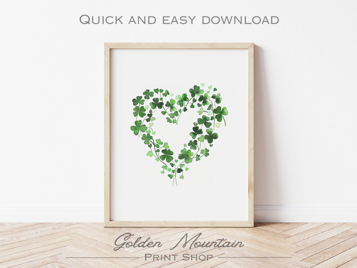 Watercolor Shamrock Heart Green Clover St Patricks Day Wall Art - Image 2