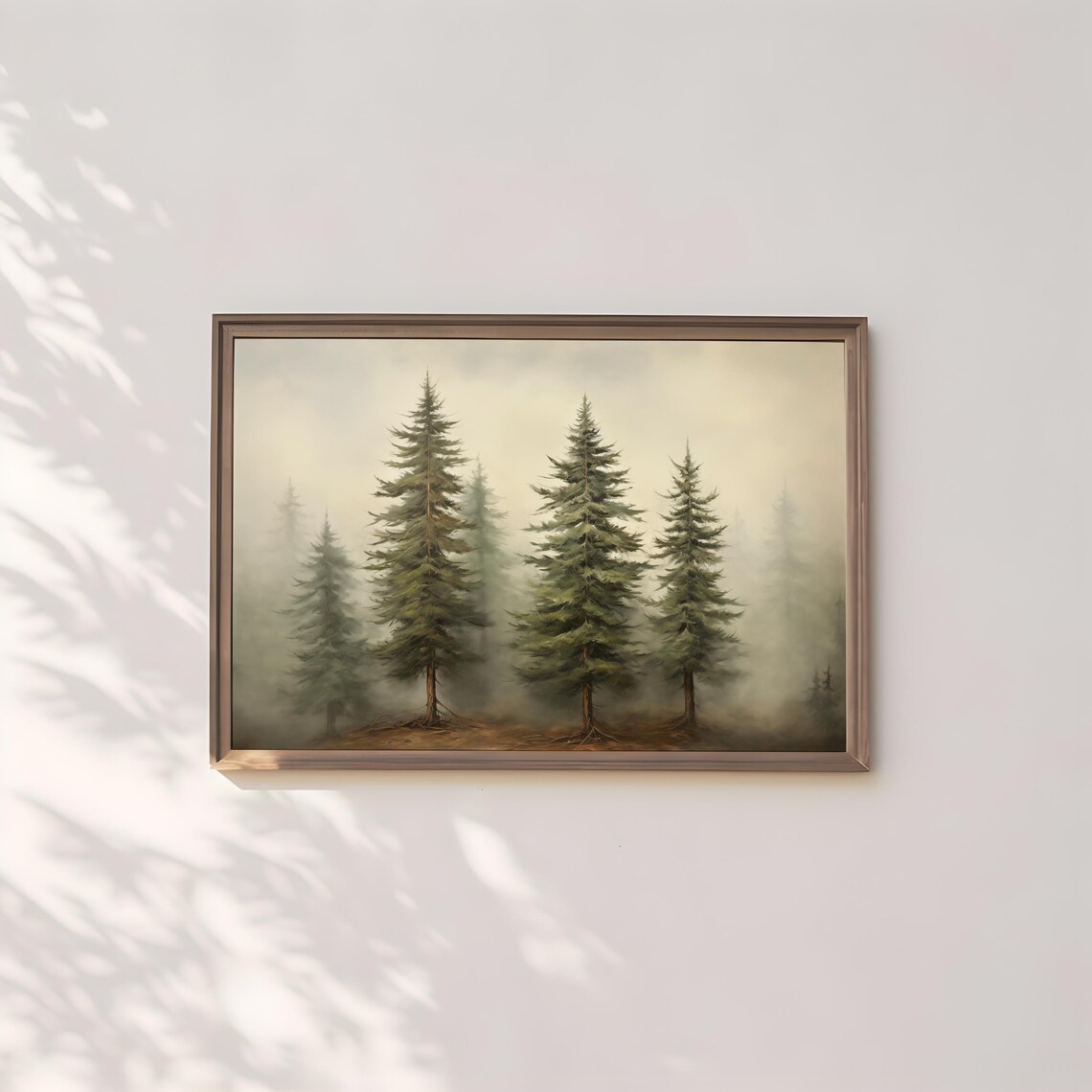 Misty Vintage Pine Tree Forest Neutral Winter Wonderland Poster - Image 3