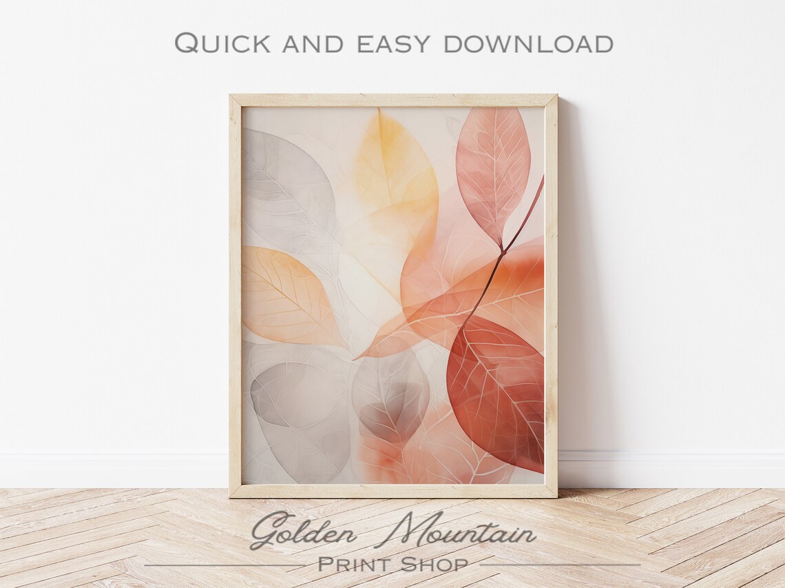 Translucent Coral And Gold Autumn Leaves Abstract Art Poster - Image 3