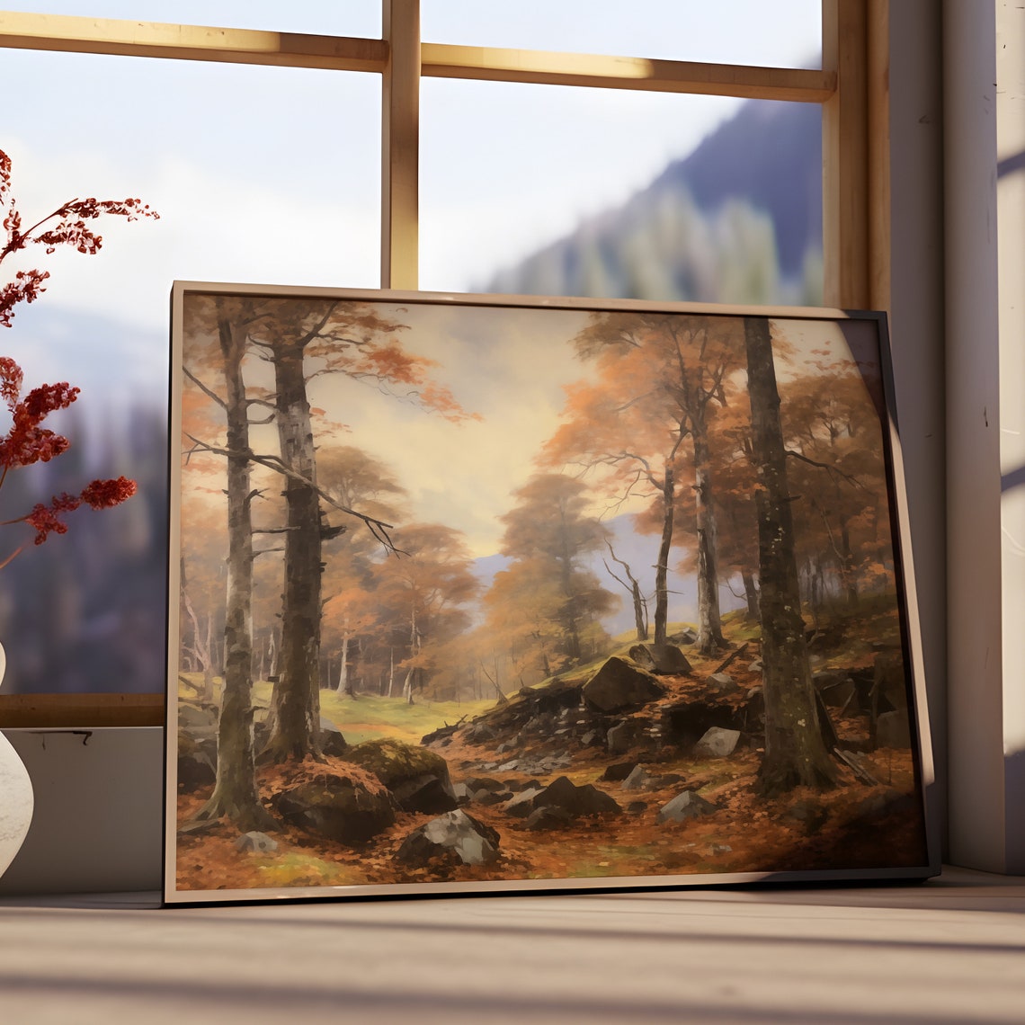 Golden Autumn Forest Orange Trees Rocky Rustic Woodland Poster - Image 3