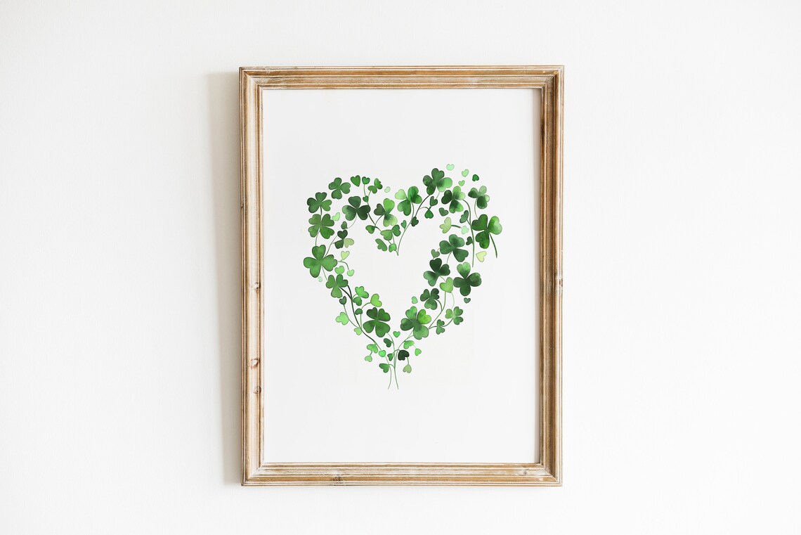 Watercolor Shamrock Heart Green Clover St Patricks Day Wall Art - Image 3