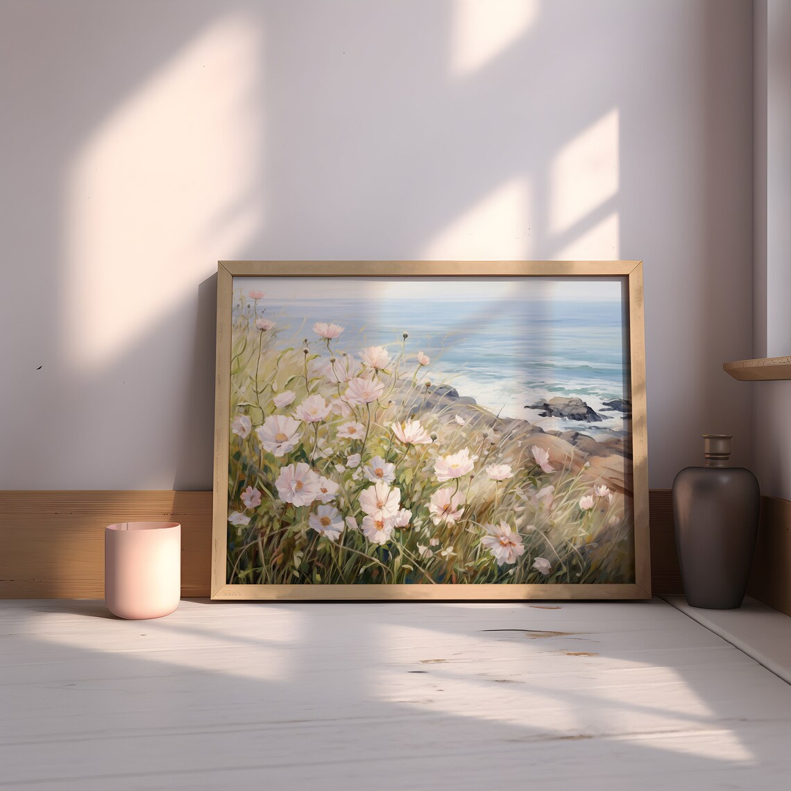 Coastal Wildflowers on Cliff Overlooking the Sea Meadow Poster - Image 3