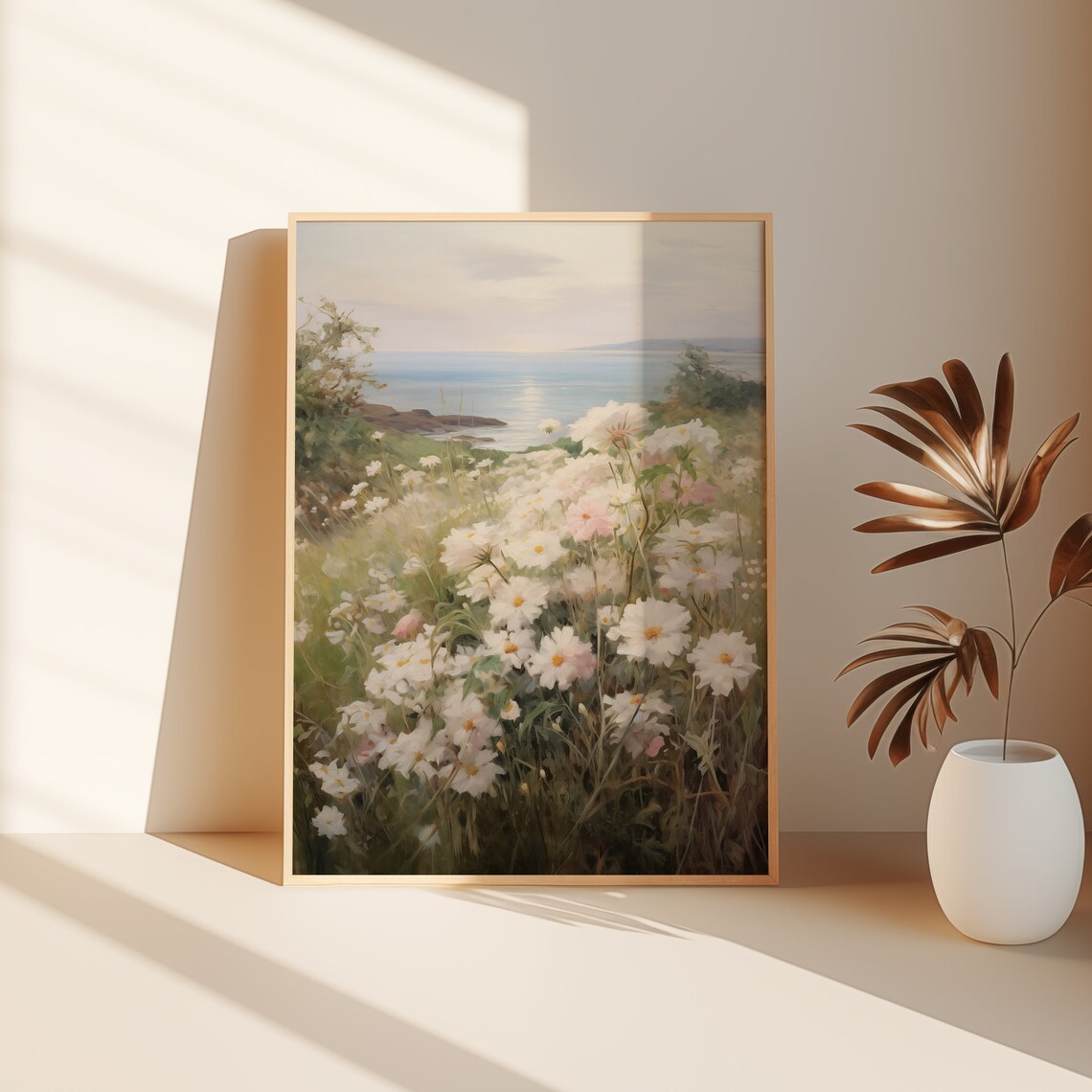 Coastal Wildflower Meadow with Daisies Overlooking Ocean Seascape Poster - Image 2
