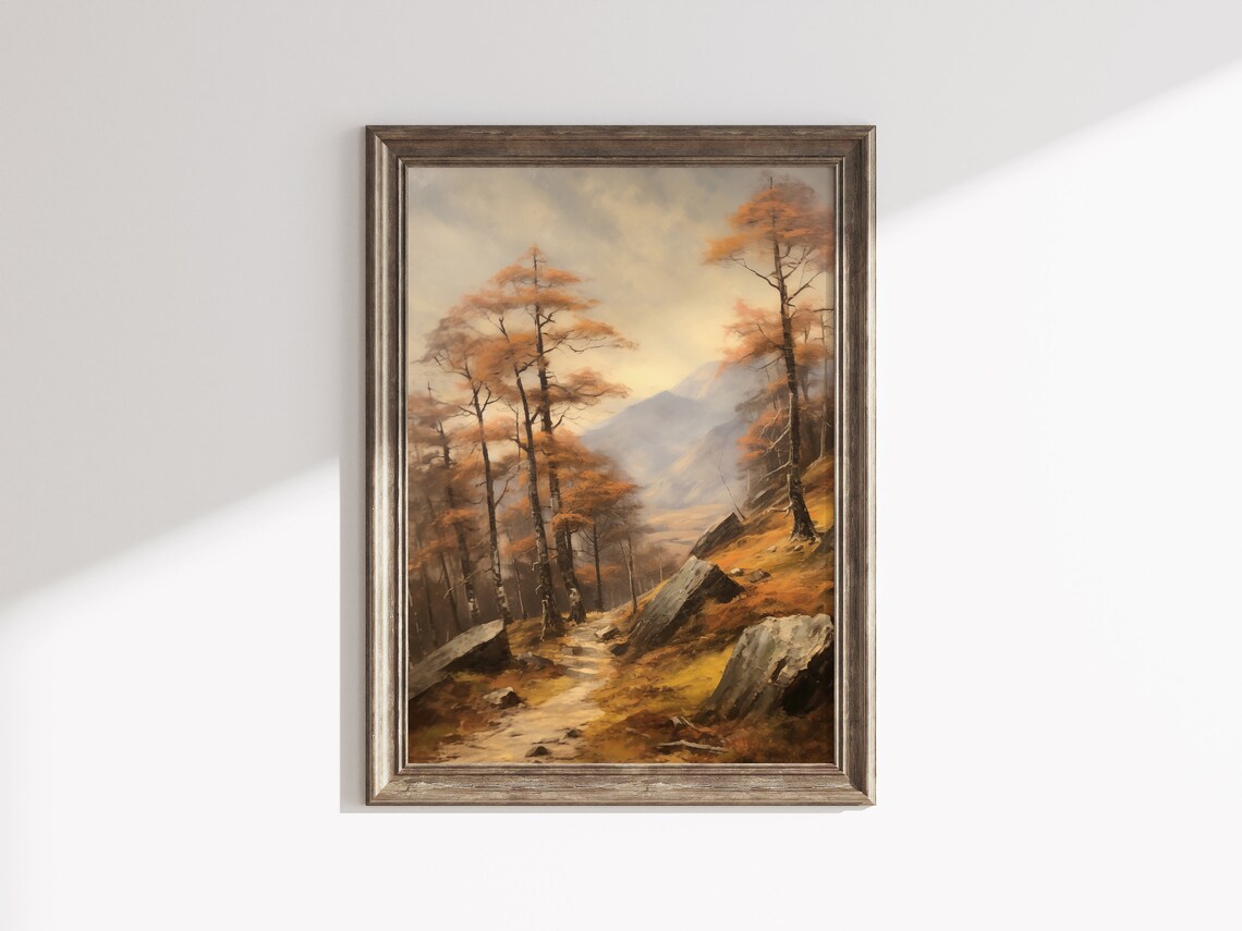 Autumn Mountain Path Birch Trees Golden Valley Vintage Wall Art - Image 3