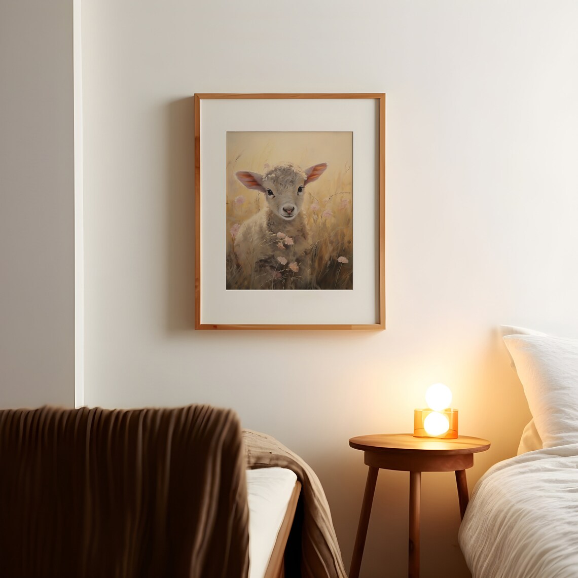 Sweet Baby Lamb in Golden Meadow Soft Watercolor Animal Poster - Image 2