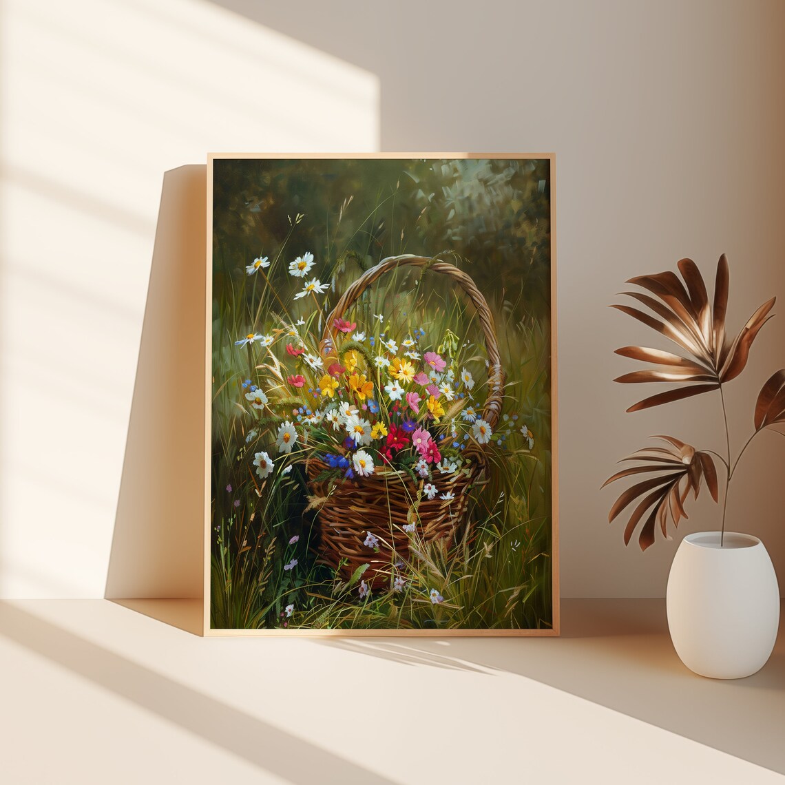 Spring Flower Basket Vintage Farmhouse Art Print - Image 3