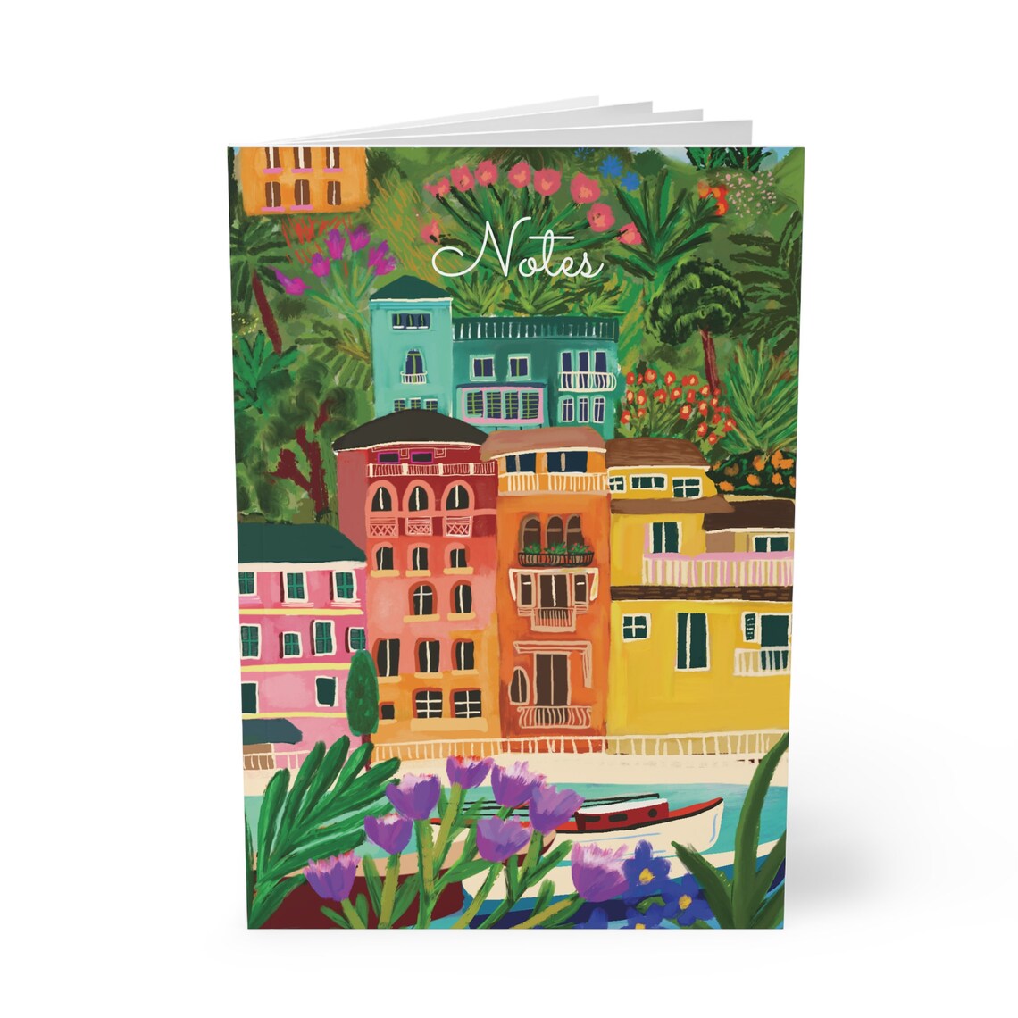 Notes Notebook Coastal Village Cover Colorful Journal Art Print