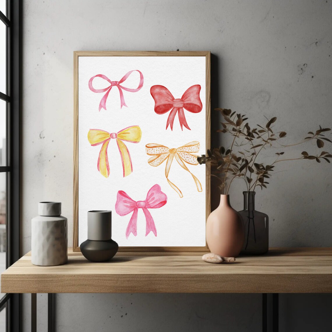 Pink Watercolor Bow Collection Coquette Room Decor Art Poster - Image 4