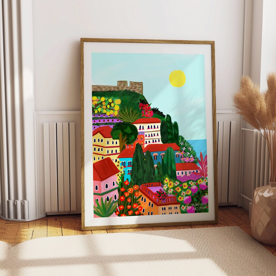 Colorful Mediterranean Coastal Village Hillside Town Art Print - Image 5