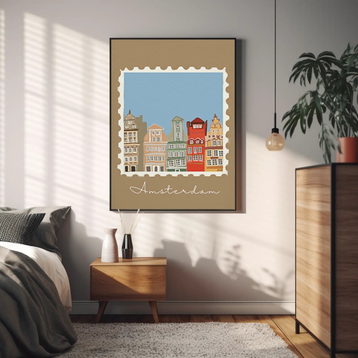 Amsterdam Canal Houses Postage Stamp Style Retro Travel Poster - Image 2