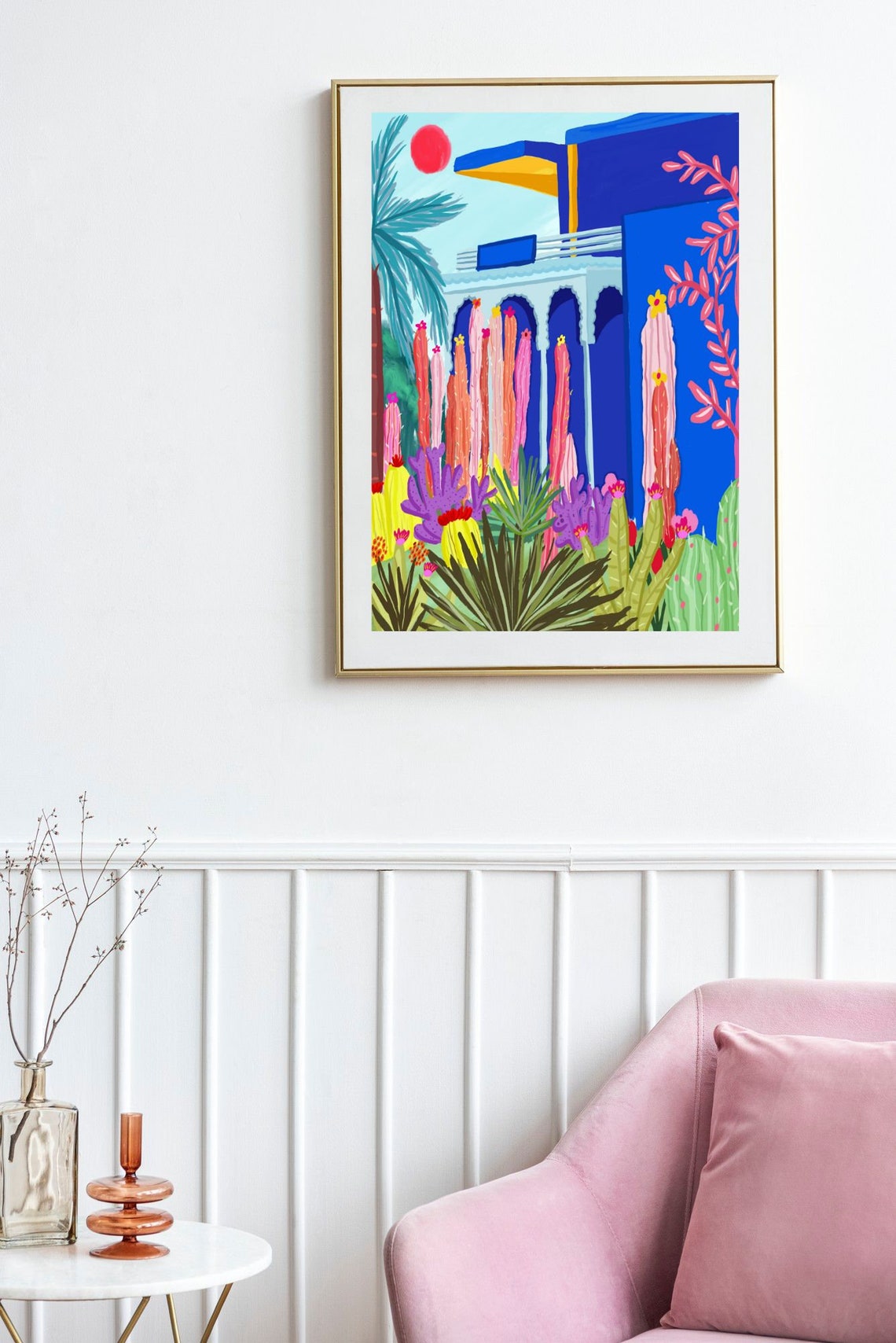 Majorelle Garden Marrakech Cobalt Blue Villa Cactus Art Print - Image 3