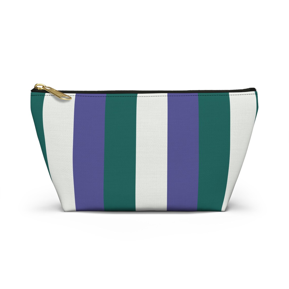 Green Purple White Striped Cosmetic Bag Zipper Pouch Line Print - Image 5