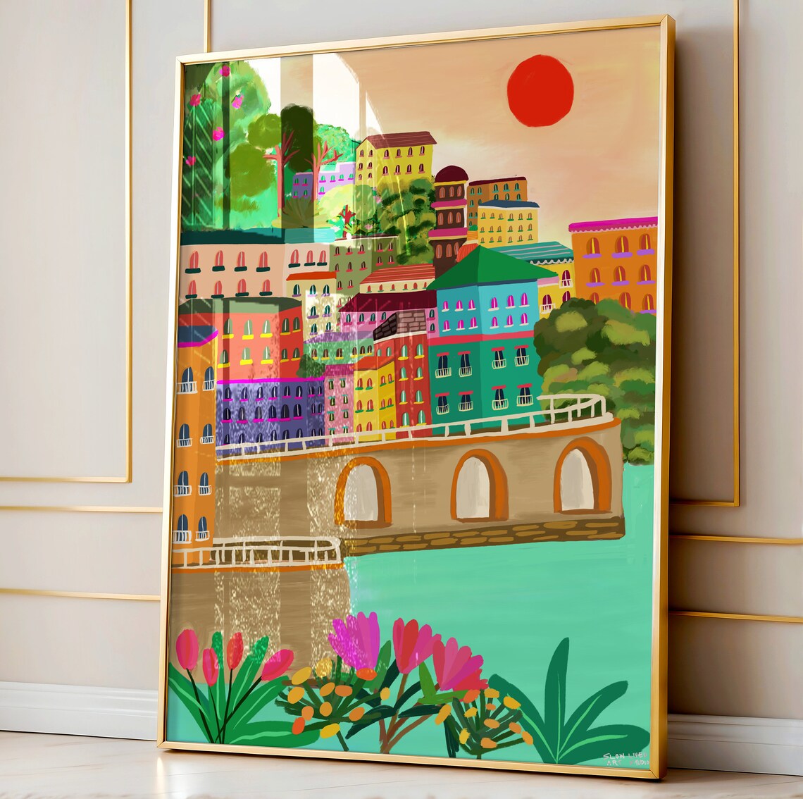 Amalfi Coast Positano Poster Print Colorful Living Room Decor Illustrated Travel Art Vibrant Wall Art Italy Painting Posters - Image 5