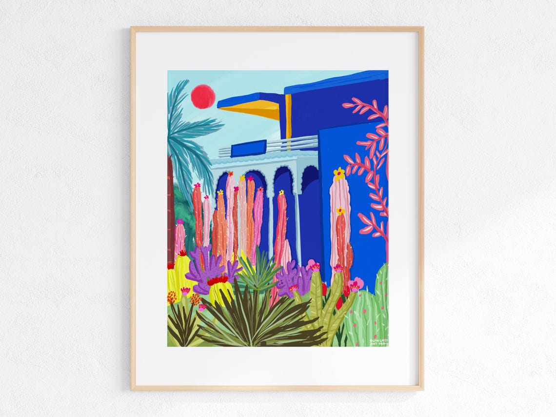 Majorelle Garden Marrakech Cobalt Blue Villa Cactus Art Print - Image 5