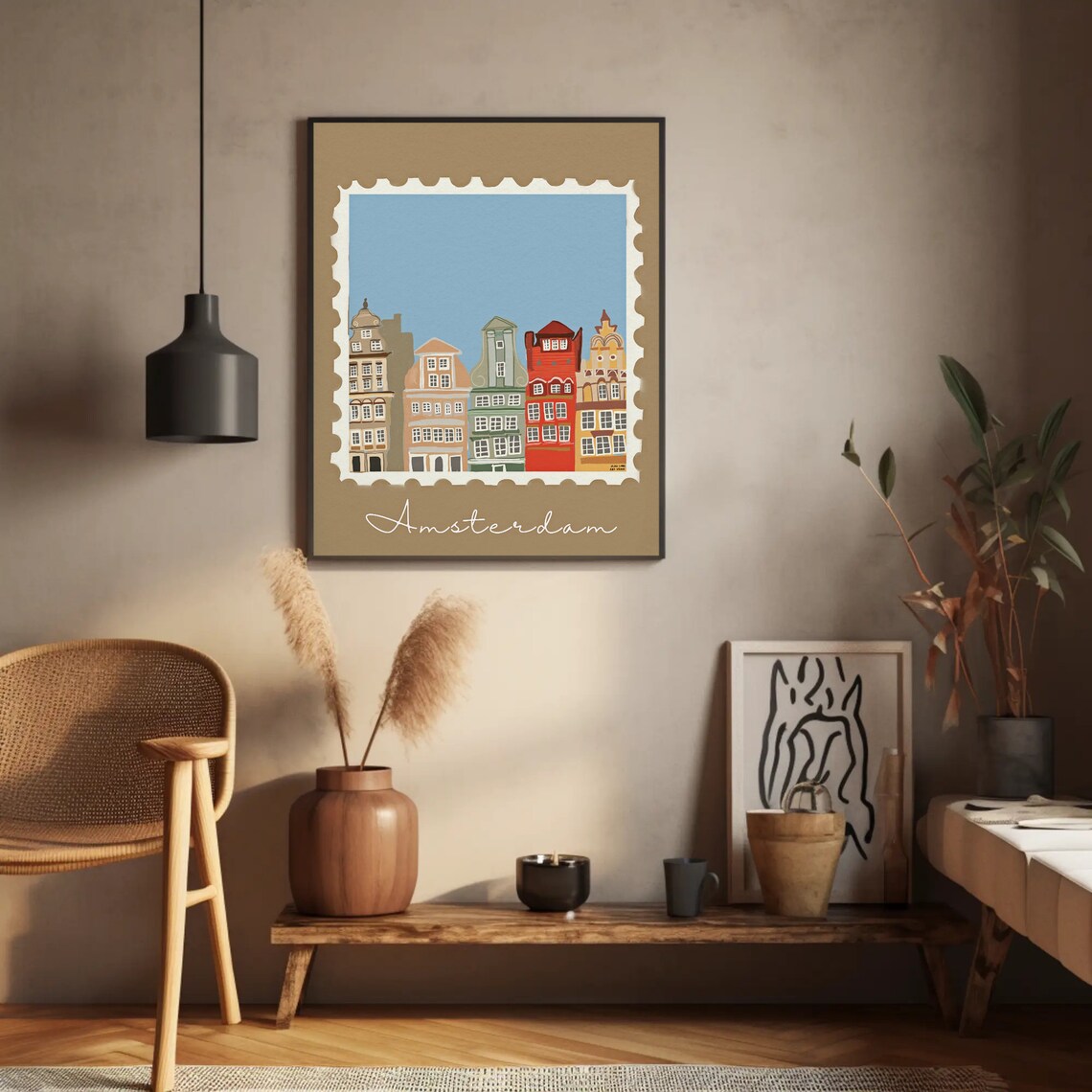 Amsterdam Canal Houses Postage Stamp Style Retro Travel Poster - Image 4