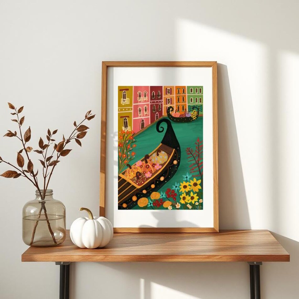 Venice Autumn Gondola Pumpkins Canal Colorful City Art Print - Image 5