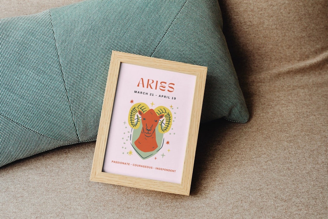 Aries Zodiac Sign Red Ram Head March Star Sign Trendy Poster - Image 3
