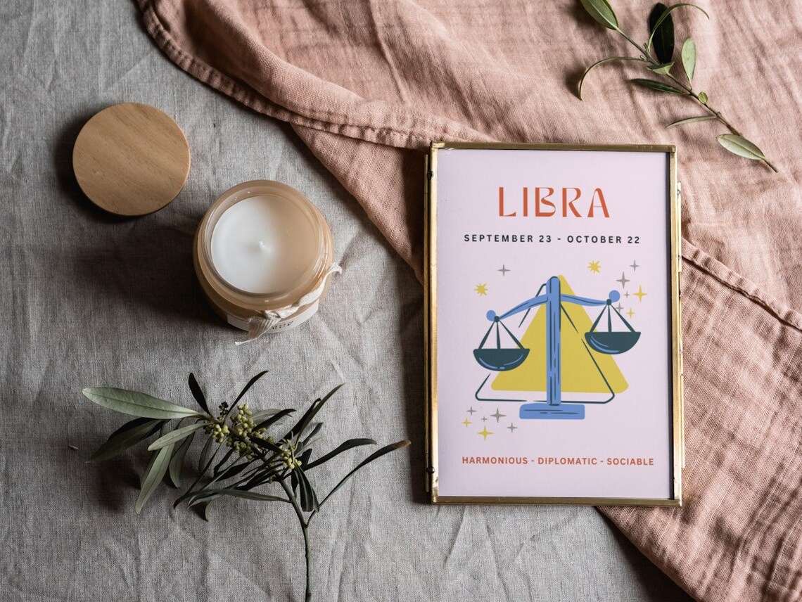 Libra Zodiac Scales Pink Horoscope Personality Birthday Gift Art Poster - Image 4