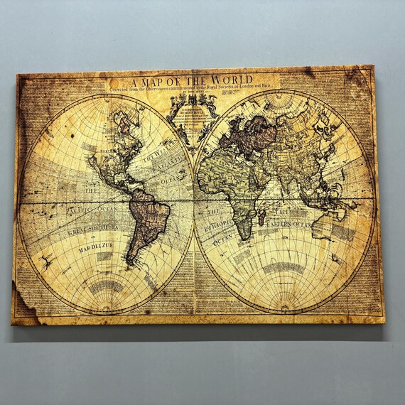 Antique Old World Map Brown Parchment Cartography Vintage Poster