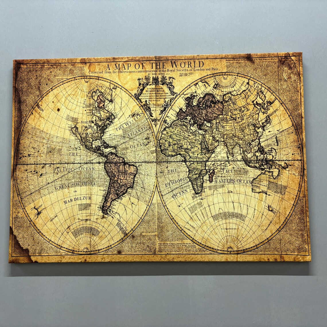 Antique Old World Map Brown Parchment Cartography Vintage Poster
