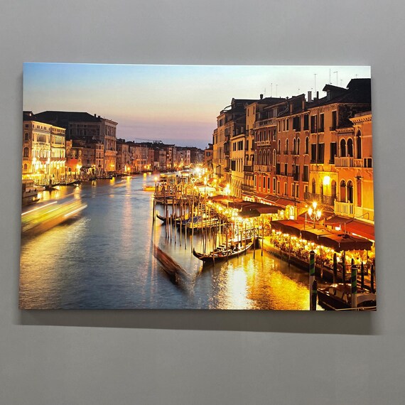 Venice Grand Canal at Dusk with Gondolas and Glowing Lights Poster