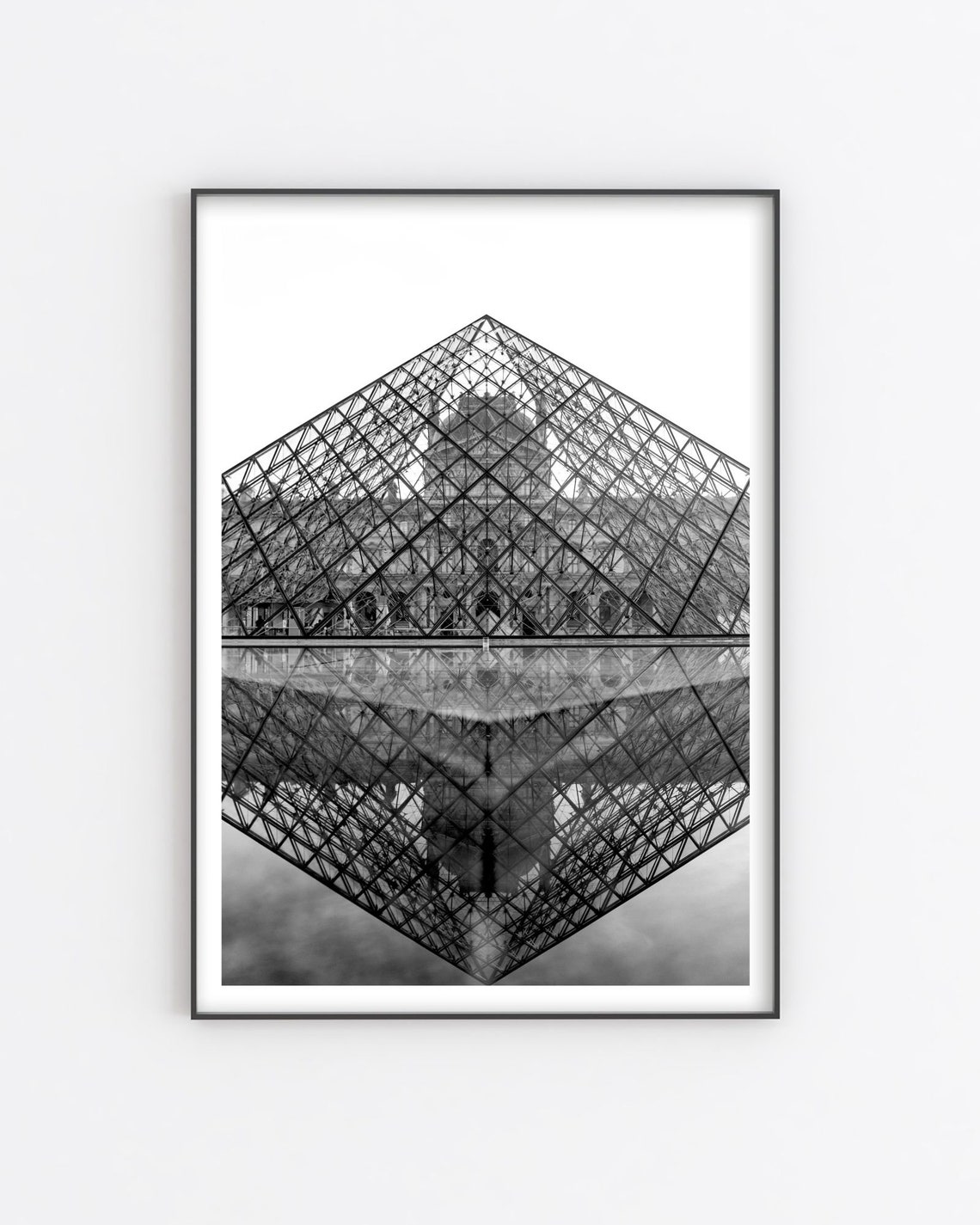 Louvre Pyramid Reflection Black And White Paris Architecture Poster - Image 5