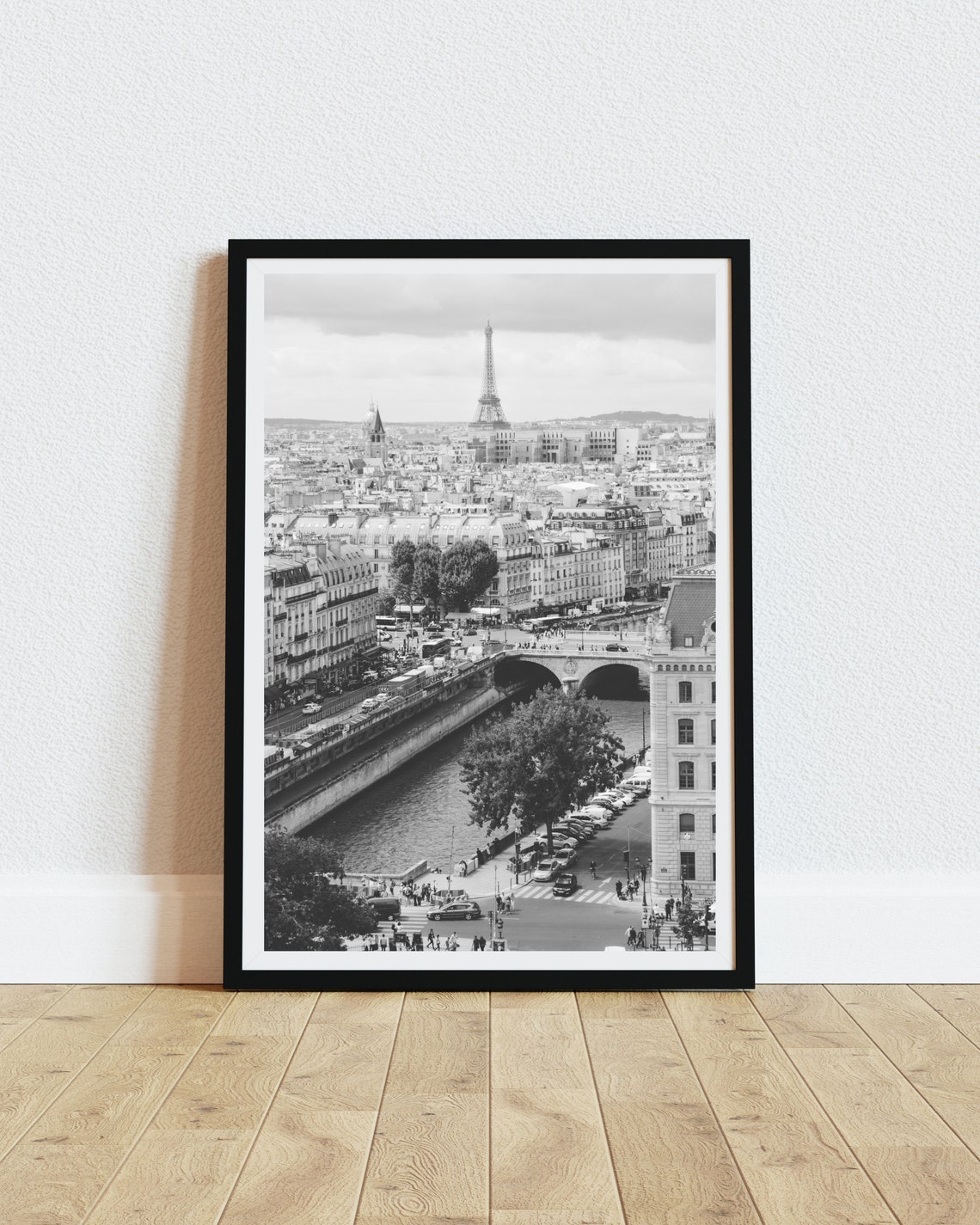 Paris Eiffel Tower Seine River Black And White Cityscape Wall Art